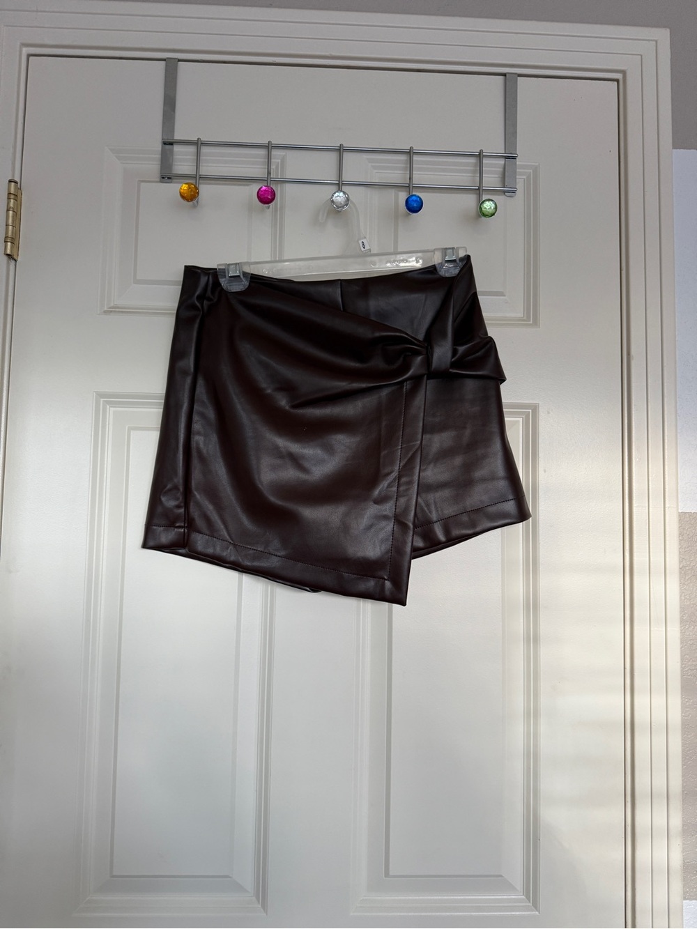 miami Faux Leather Asymmetrical Skort in Dark Brown